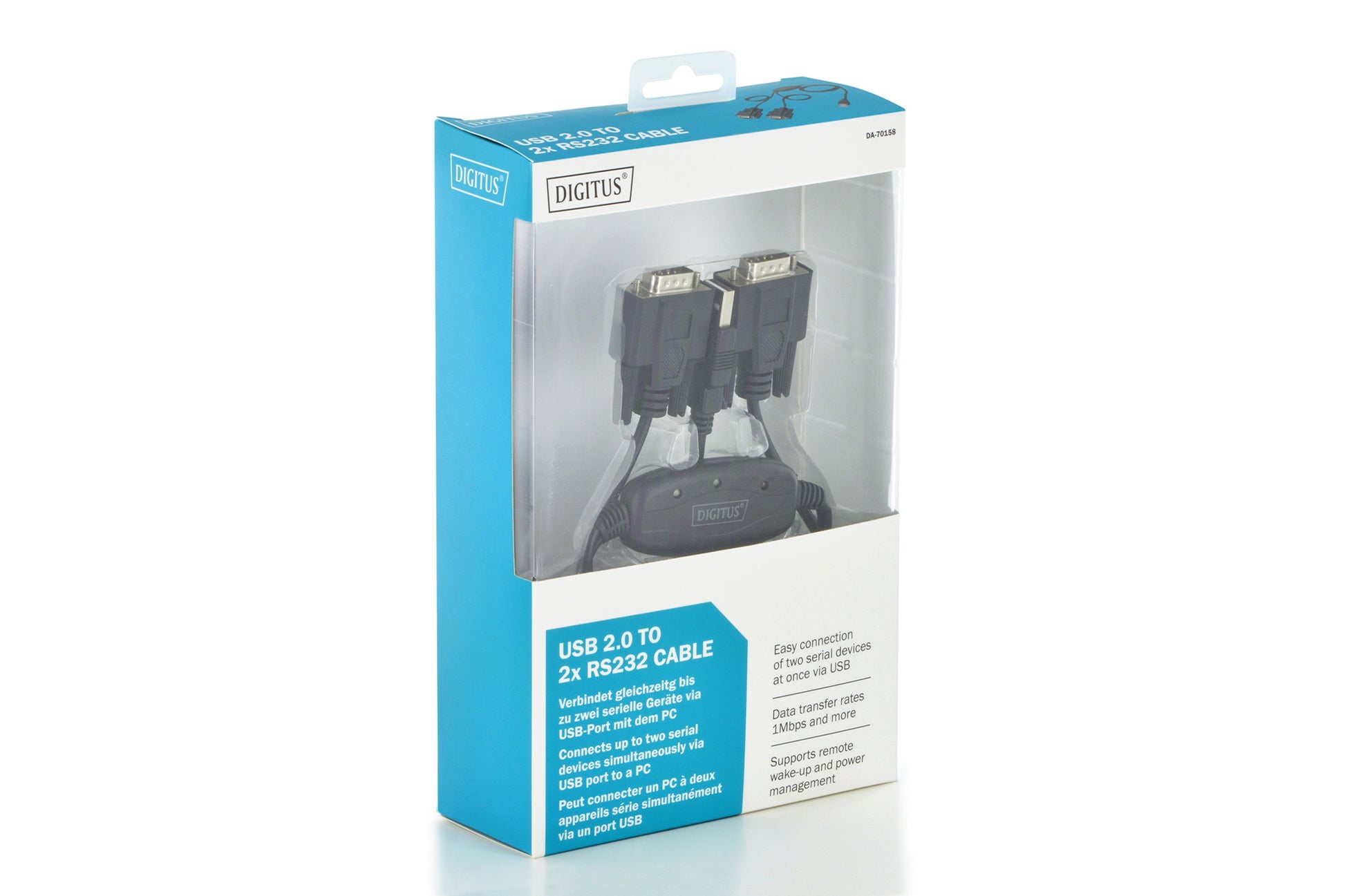 Digitus USB-A zu 2× RS-232 Kabel – DB-9 (männlich), USB 2.0, 1,5 m – Schwarz