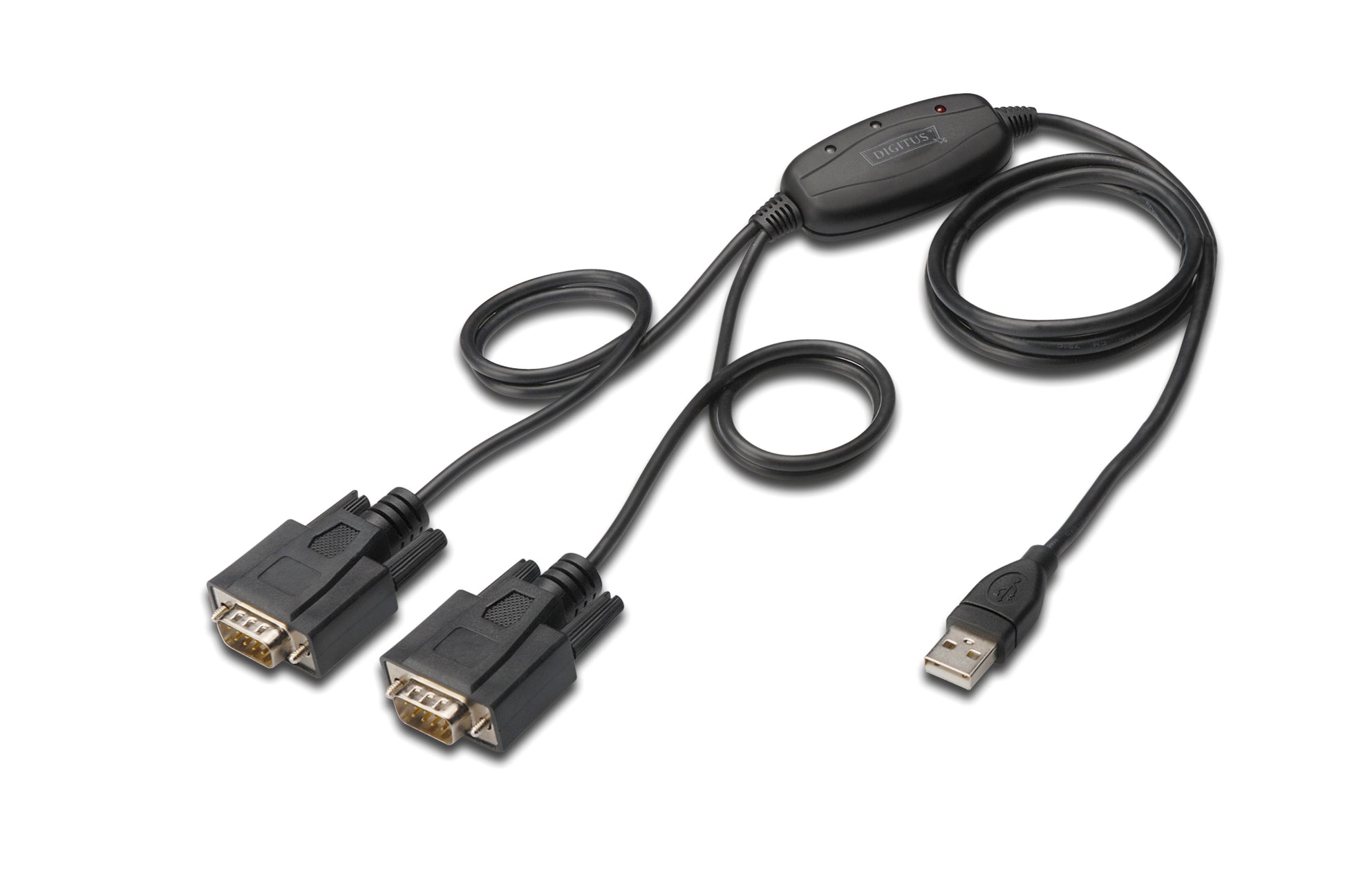 Digitus USB-A zu 2× RS-232 Kabel – DB-9 (männlich), USB 2.0, 1,5 m – Schwarz