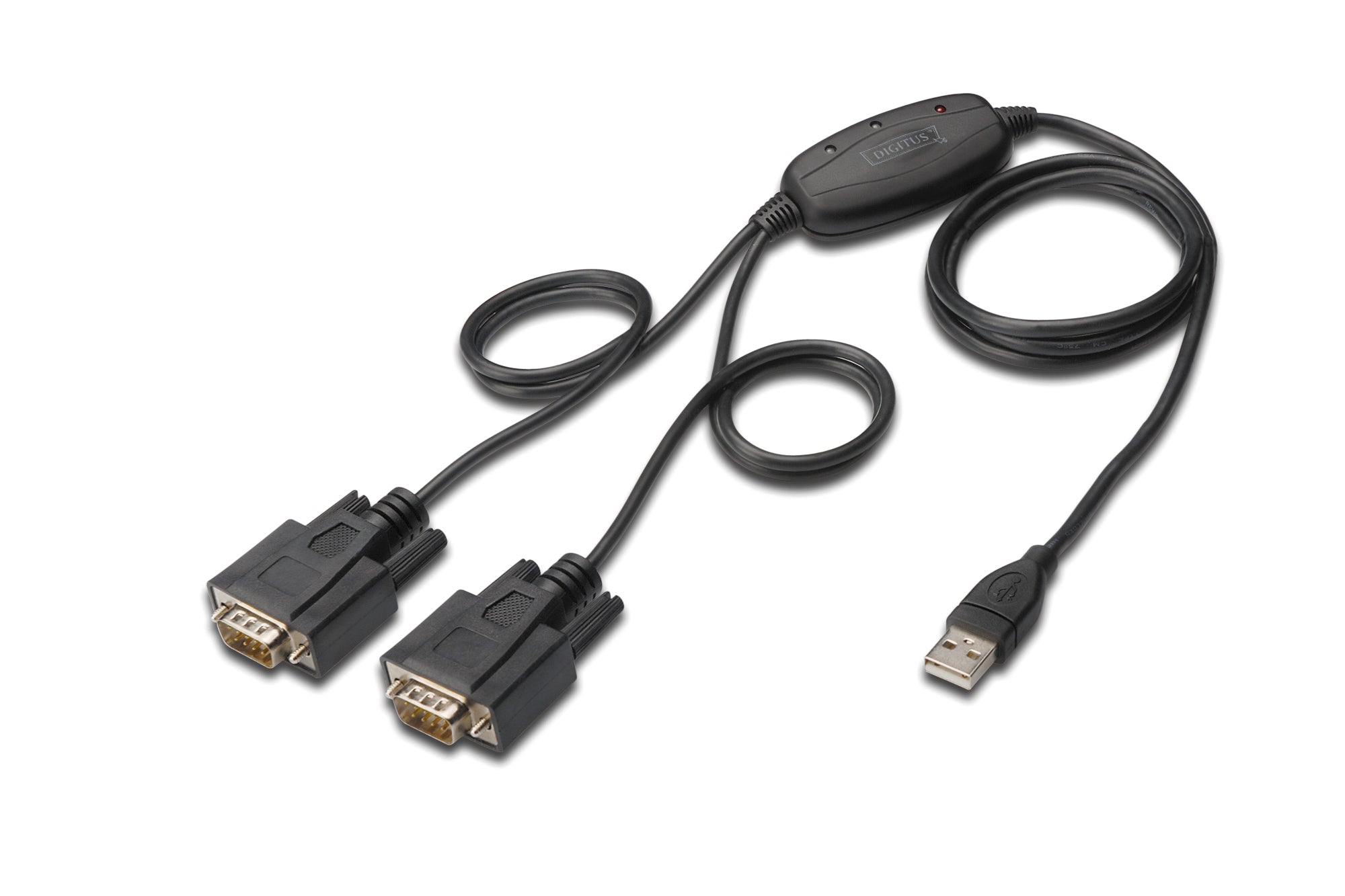 Digitus USB-A zu 2× RS-232 Kabel – DB-9 (männlich), USB 2.0, 1,5 m – Schwarz