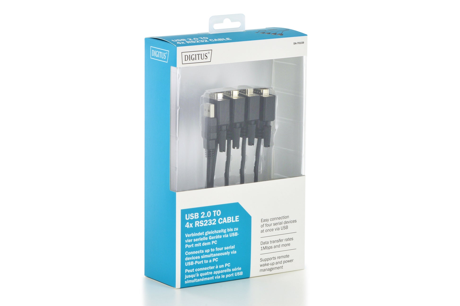 Digitus USB-A zu 4× RS-232 (DB-9) Kabel – USB 2.0, 1,5 m, Schwarz