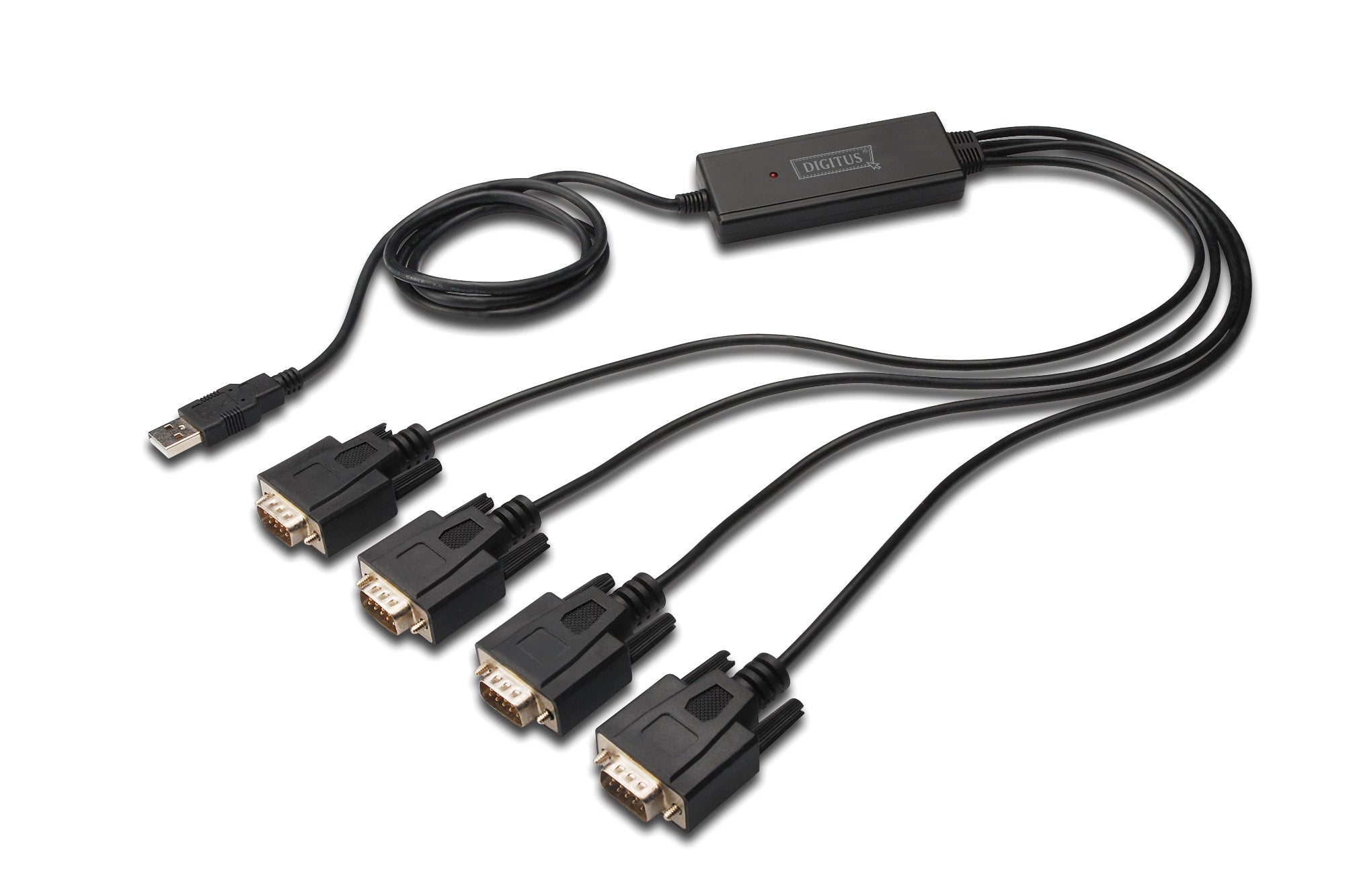 Digitus USB-A zu 4× RS-232 (DB-9) Kabel – USB 2.0, 1,5 m, Schwarz