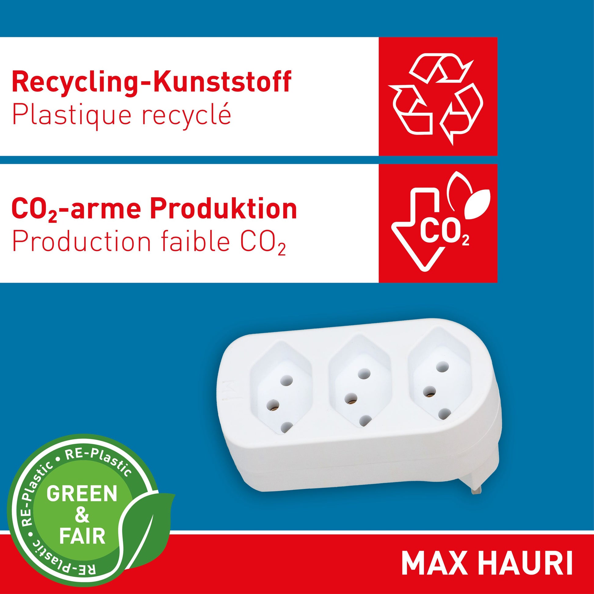 Max Hauri AG Max Hauri ADAPT Abzweigstecker T12 zu 3× Typ 13 – 230 V, 2300 W, 10 A, 0,1 m, Weiss