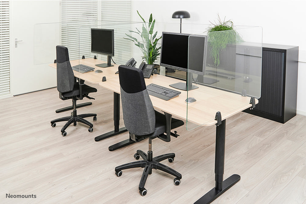 Neomounts Hygieneschutzschild – 1'000 × 650 mm, Glas, transparent, mit Montageset, für Tischplatten bis 25 mm