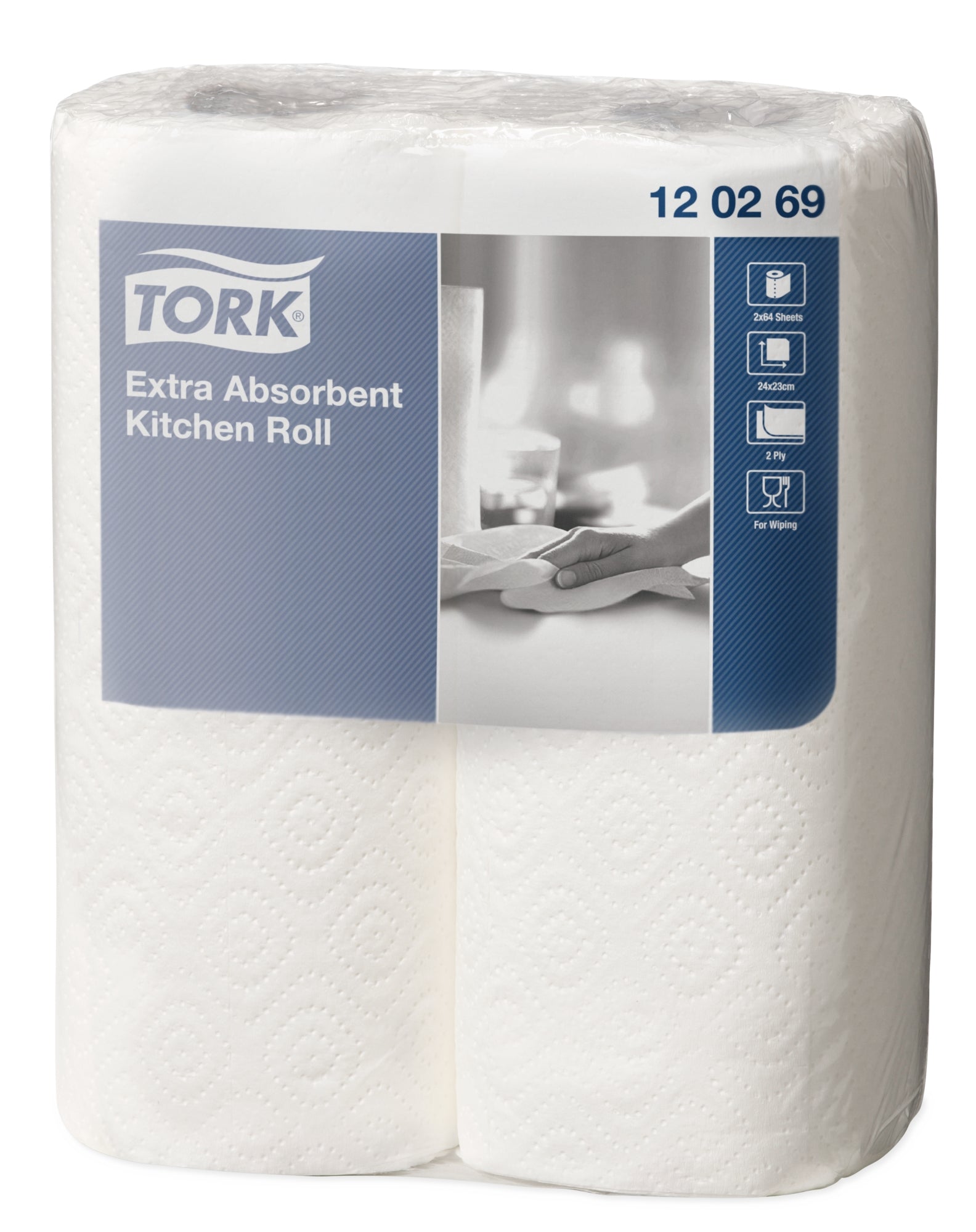 Tork Handtuchrolle – 2-lagig, Papier, Weiss, 230 mm × 15,36 m, 2 Rollen