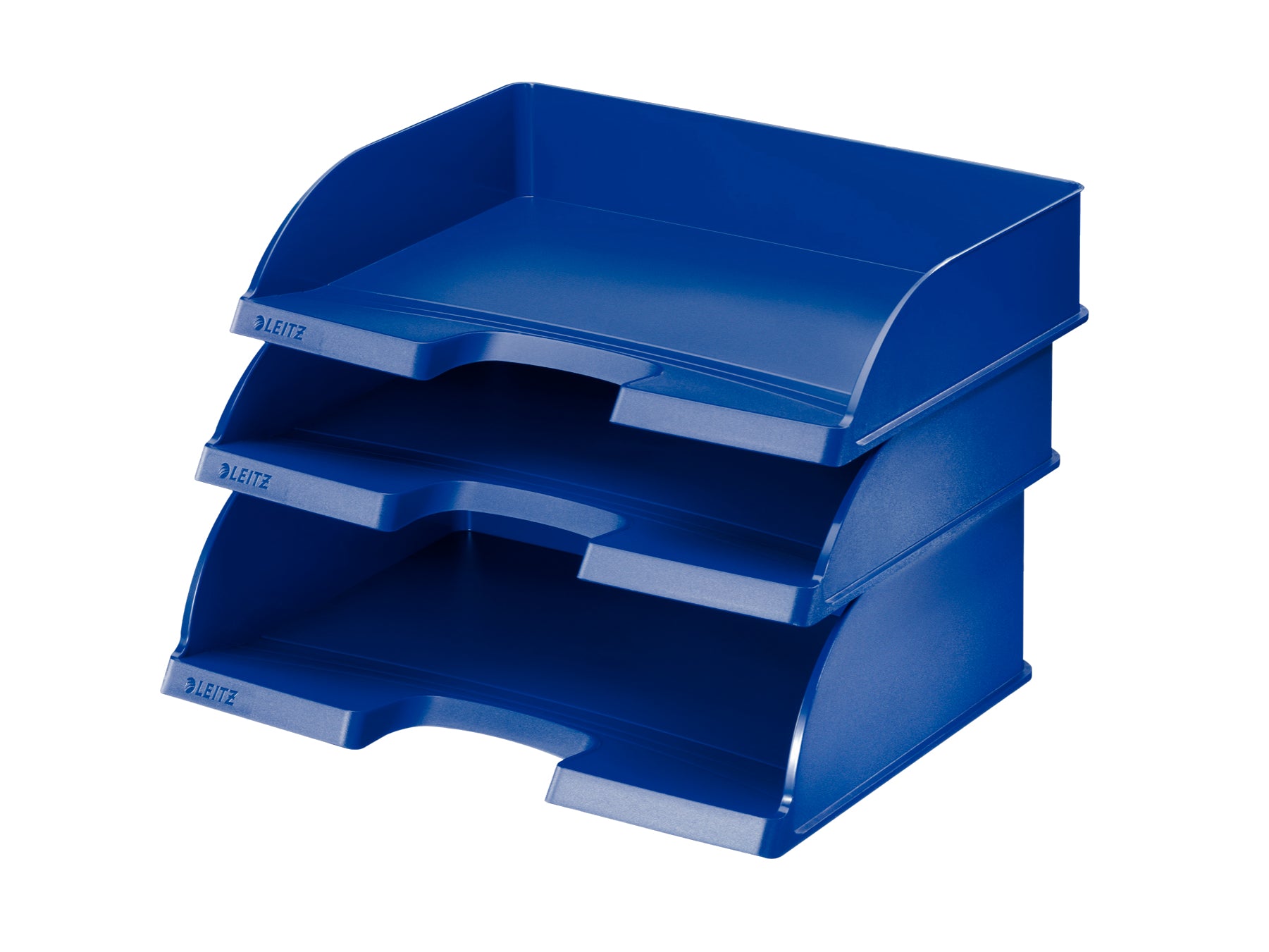 Leitz Stapelbarer Briefkorb mit Griffausschnitt, Beschriftungsfeld, matt, blau, B 363 × H 103 × T 273 mm