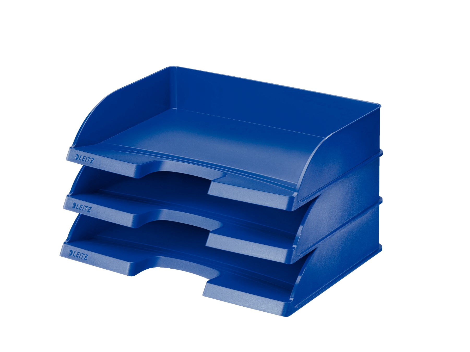 Leitz Stapelbarer Briefkorb mit Griffausschnitt, Beschriftungsfeld, matt, blau, B 363 × H 103 × T 273 mm
