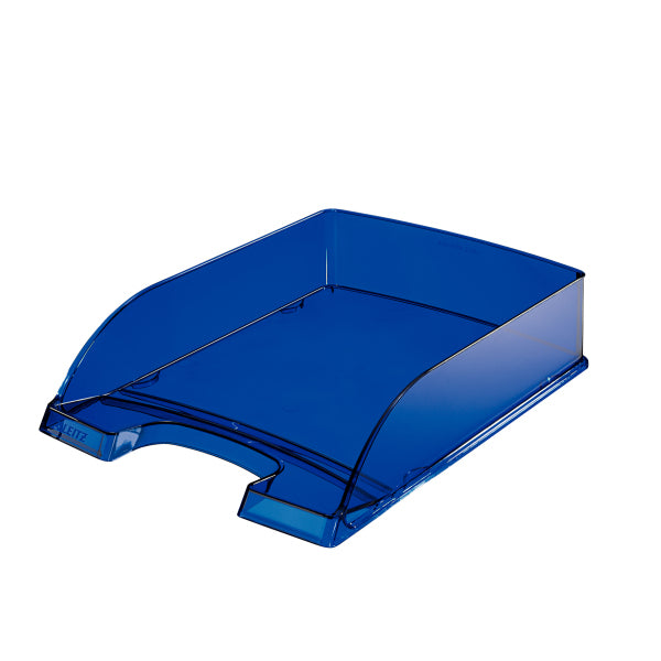Leitz Briefkorb – mit Griffausschnitt, mit Beschriftungsfeld, glänzend, blau, B 255 × H 70 × T 357 mm