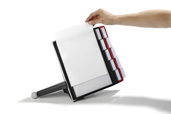 Durable Prospektständer Sherpa Table 10 – für A4, 10 Fächer, Schwarz/Rot, Kunststoff, 260×100×385 mm