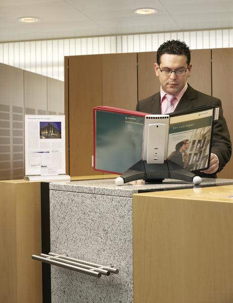 Durable Prospektständer Sherpa Table 10 – für A4, 10 Fächer, Schwarz/Rot, Kunststoff, 260×100×385 mm