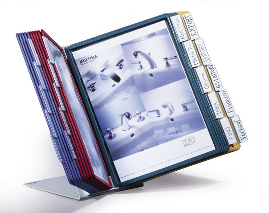 Durable Sichttafelsystem Tischständer – 270 × 395 mm, grau, Metall/Kunststoff, Reiter inkl., scannertauglich