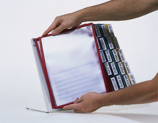 Durable Sichttafelsystem Tischständer – 270 × 395 mm, grau, Metall/Kunststoff, Reiter inkl., scannertauglich
