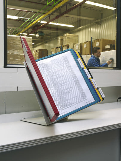 Durable Sichttafelsystem Tischständer – 270 × 395 mm, grau, Metall/Kunststoff, Reiter inkl., scannertauglich