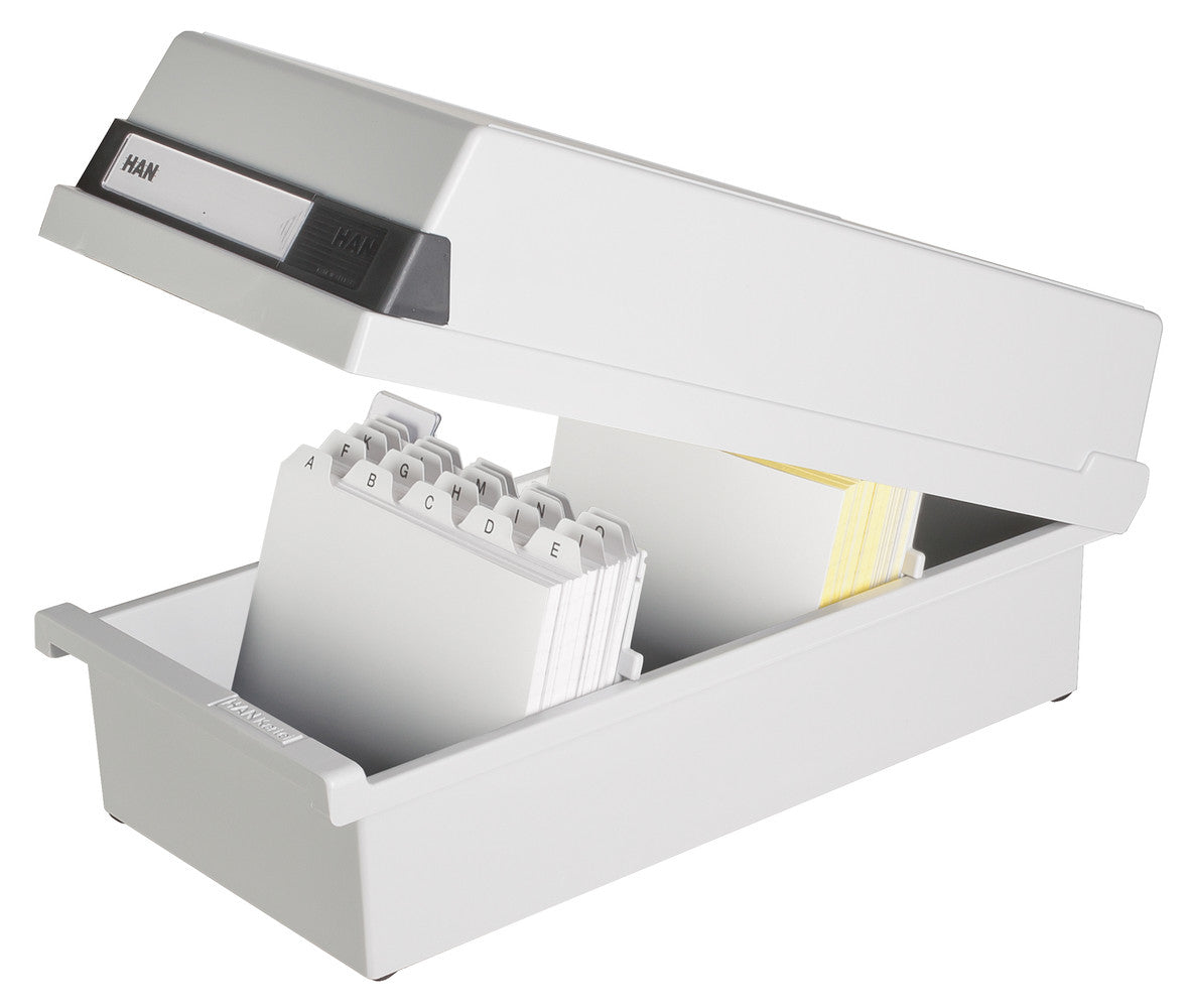 HAN Karteikasten 956-11 – für A6 quer – mit Deckel, für 1300 Karten, Polystyrol (PS), grau