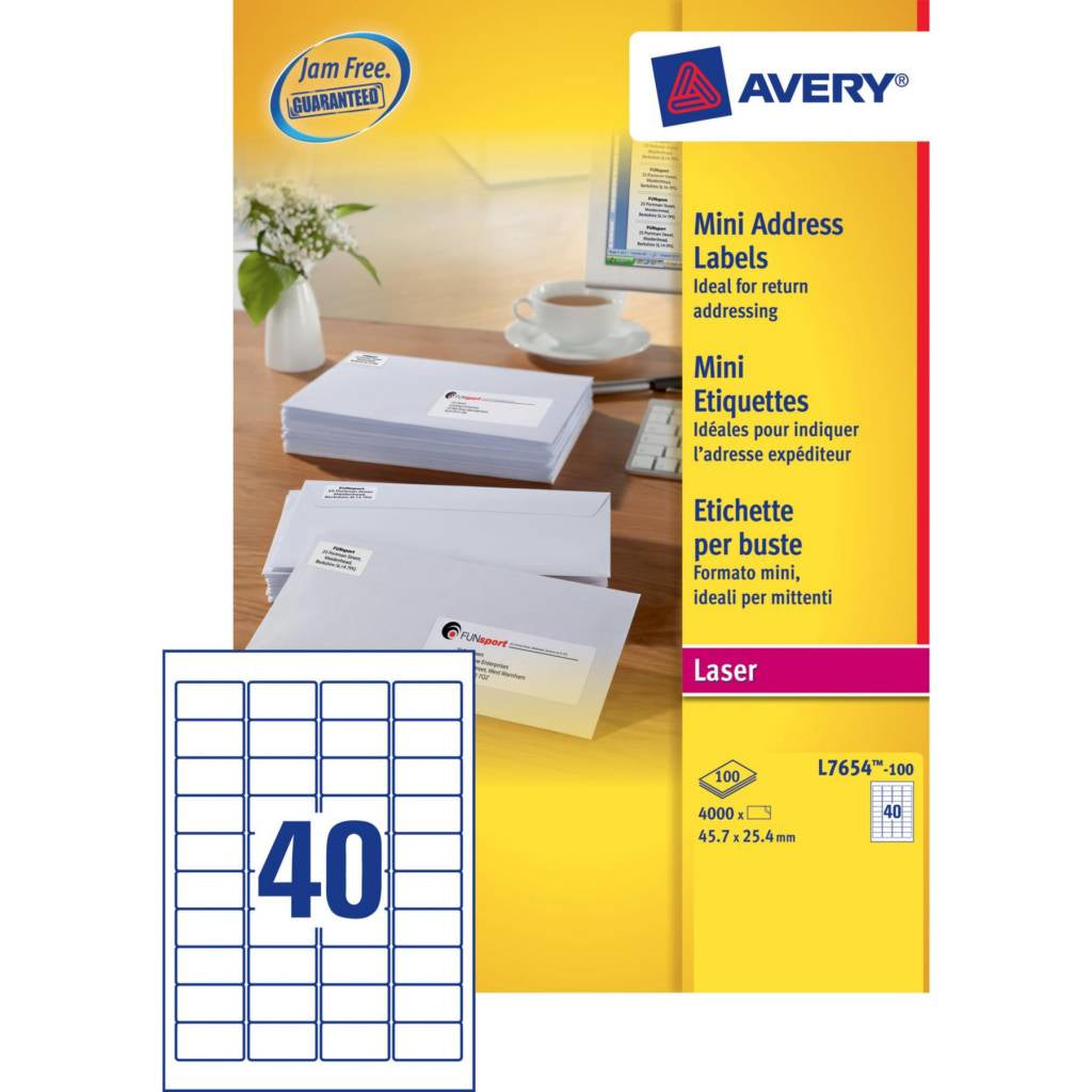 Avery L7654-100 – Etiketten A4 46 × 25 mm – Papier, weiss – permanent haftend – Laser/Inkjet