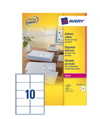 Avery Zweckform – Adress-Etiketten, 99,1 mm × 57 mm, weiss, für Laserdrucker, 100 Blatt (1'000 Etiketten)