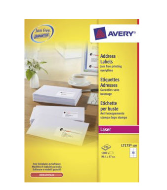 Avery Zweckform – Adress-Etiketten, 99,1 mm × 57 mm, weiss, für Laserdrucker, 100 Blatt (1'000 Etiketten)