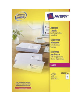 AVERY Zweckform – Adress-Etiketten QuickPEEL, 64 mm × 38 mm, weiss, selbstklebend, 5'250 Etiketten (250 Blatt)