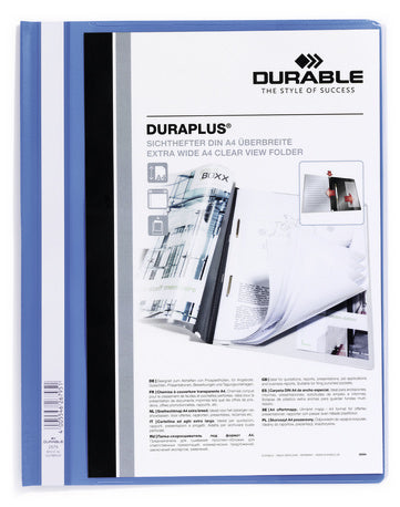 Durable Schnellhefter Duraplus – A4, PP, Blau, Beschriftungsfeld