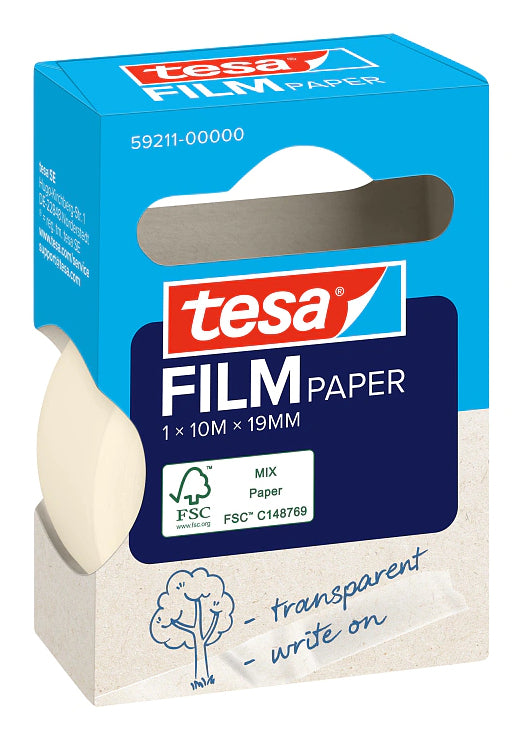 tesafilm Paper Beschriftungs-/Abdeckband (Papier) – 19 mm × 10 m, transparent, wiederablösbar, 1 Stück