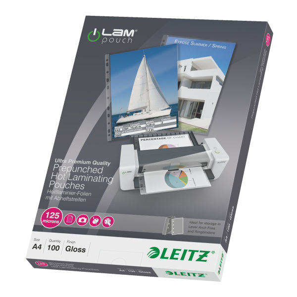 Leitz Laminierfolien A4, glänzend – 125 µm, 216 × 303 mm, 100 Stk.