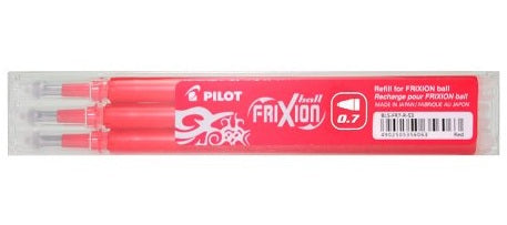Pilot Rollerpatronen FriXion für Ball, Clicker, LX + 1 weitere – rot, 0,7 mm, löschbar, geruchsarm, 3 Stk.