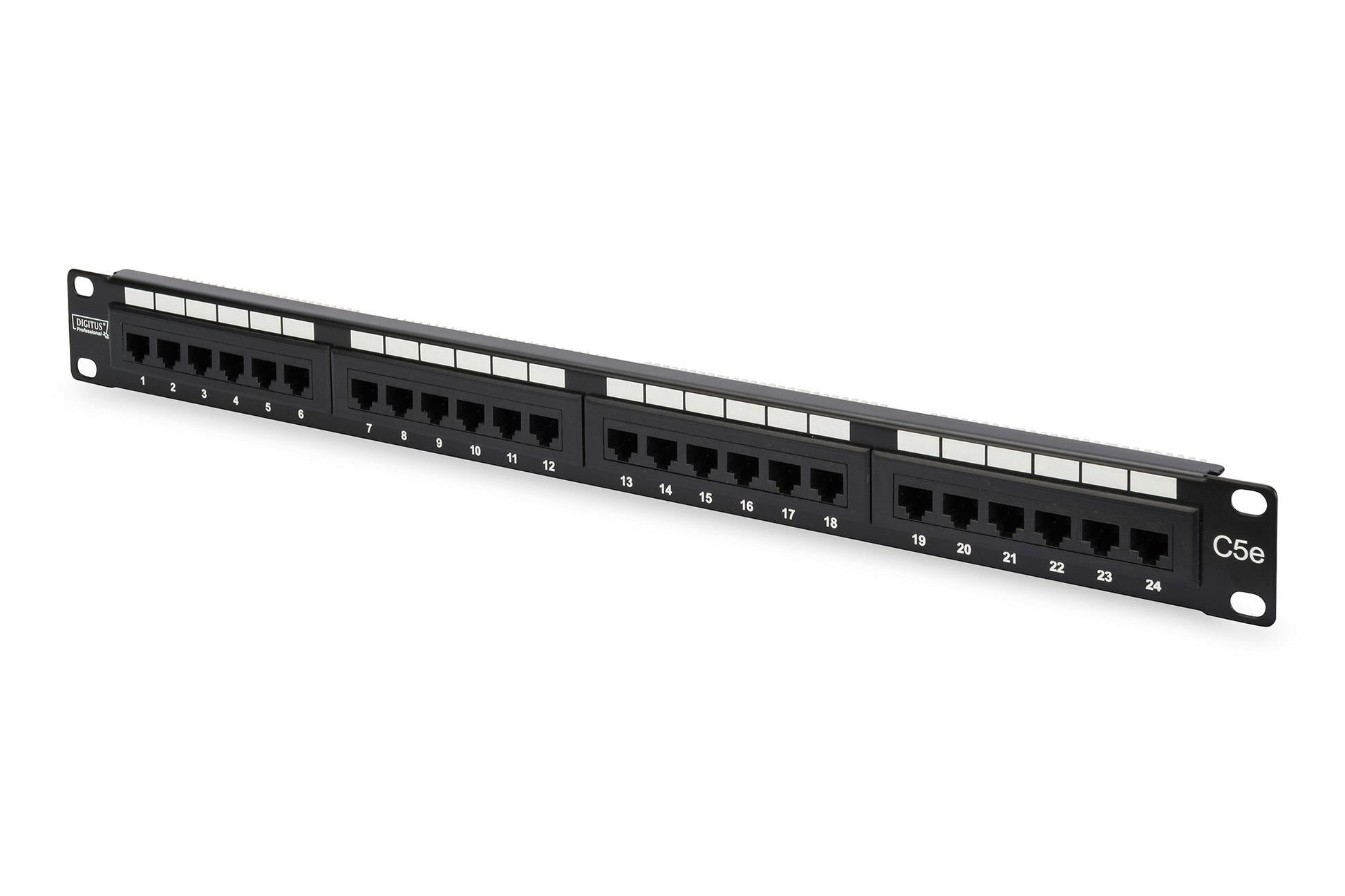 Digitus 19" 1U Rangierpanel, 24×RJ-45 Cat5e – Schwarz