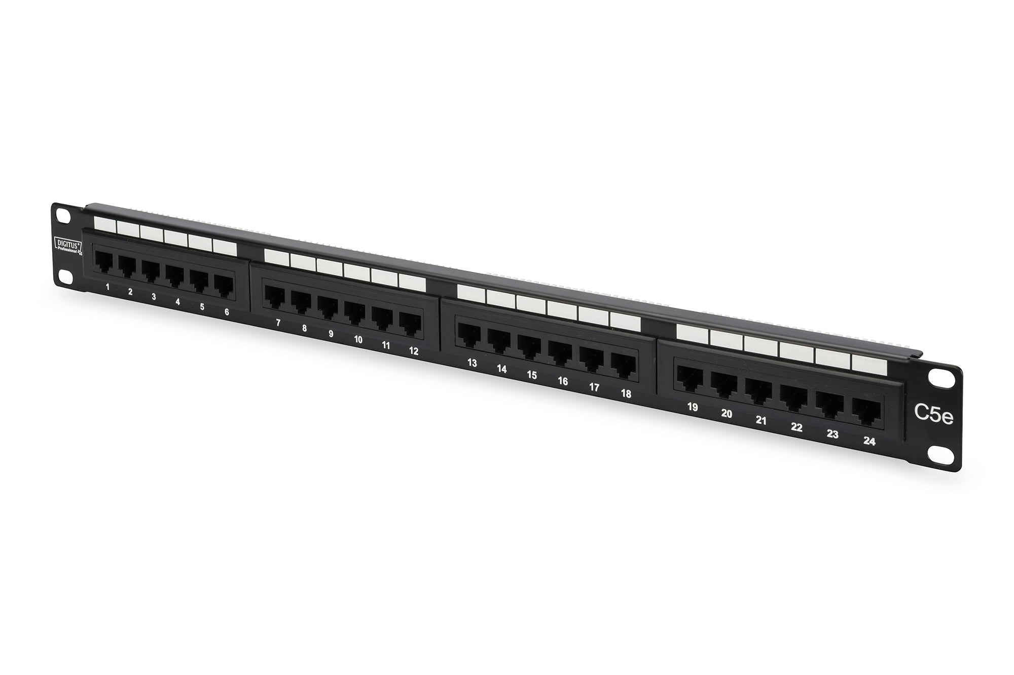 Digitus 19" 1U Rangierpanel, 24×RJ-45 Cat5e – Schwarz