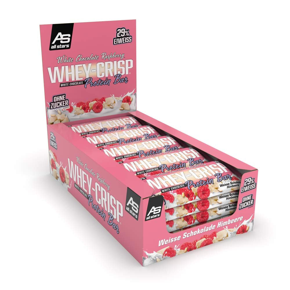 ALL STARS Fitness Products ALL STARS Whey Crisp Protein-Riegel – Himbeere, weisse Schokolade – 25 × 50 g