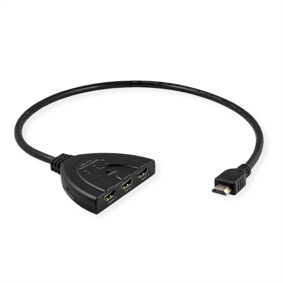 VALUE HDMI Switch, 3× HDMI In / 1× HDMI Out, 4K@60 Hz, Umschaltung per Taster, Schwarz