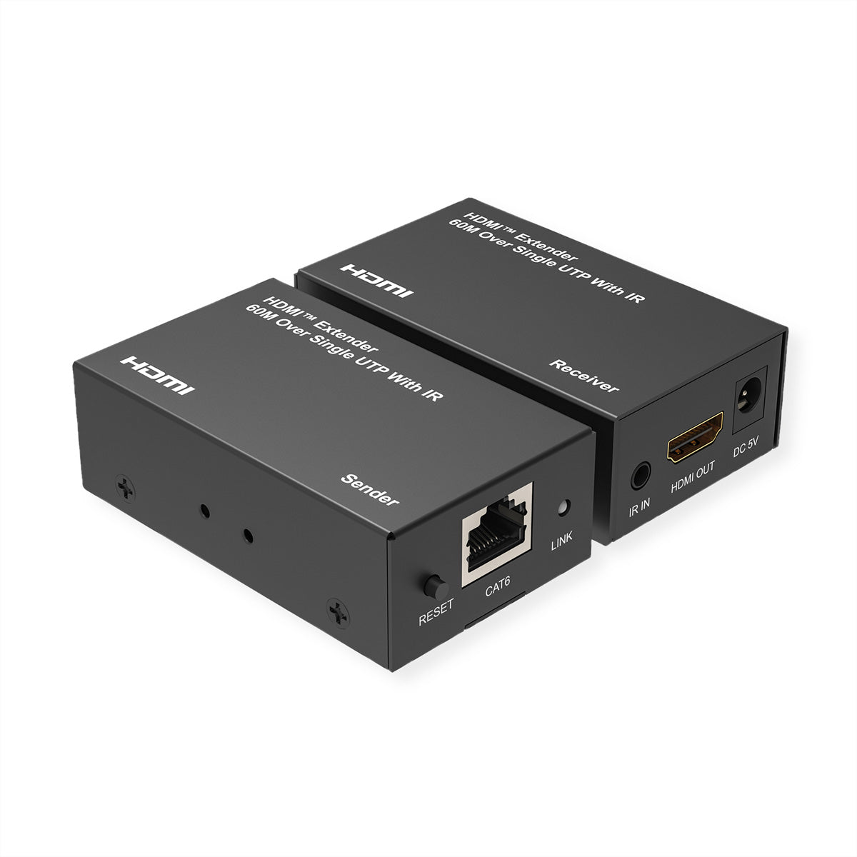 VALUE HDBaseT Extender-Kit – bis 60 m, 1920 × 1080 @ 60 Hz, HDMI 1.3, IR-Fernbedienung, Schwarz