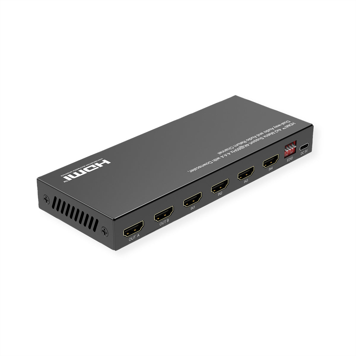 VALUE HDMI Matrix 4×2, 4K@60 Hz, HDCP 2.2, EDID, Toslink, Downscale, IR-Fernbedienung