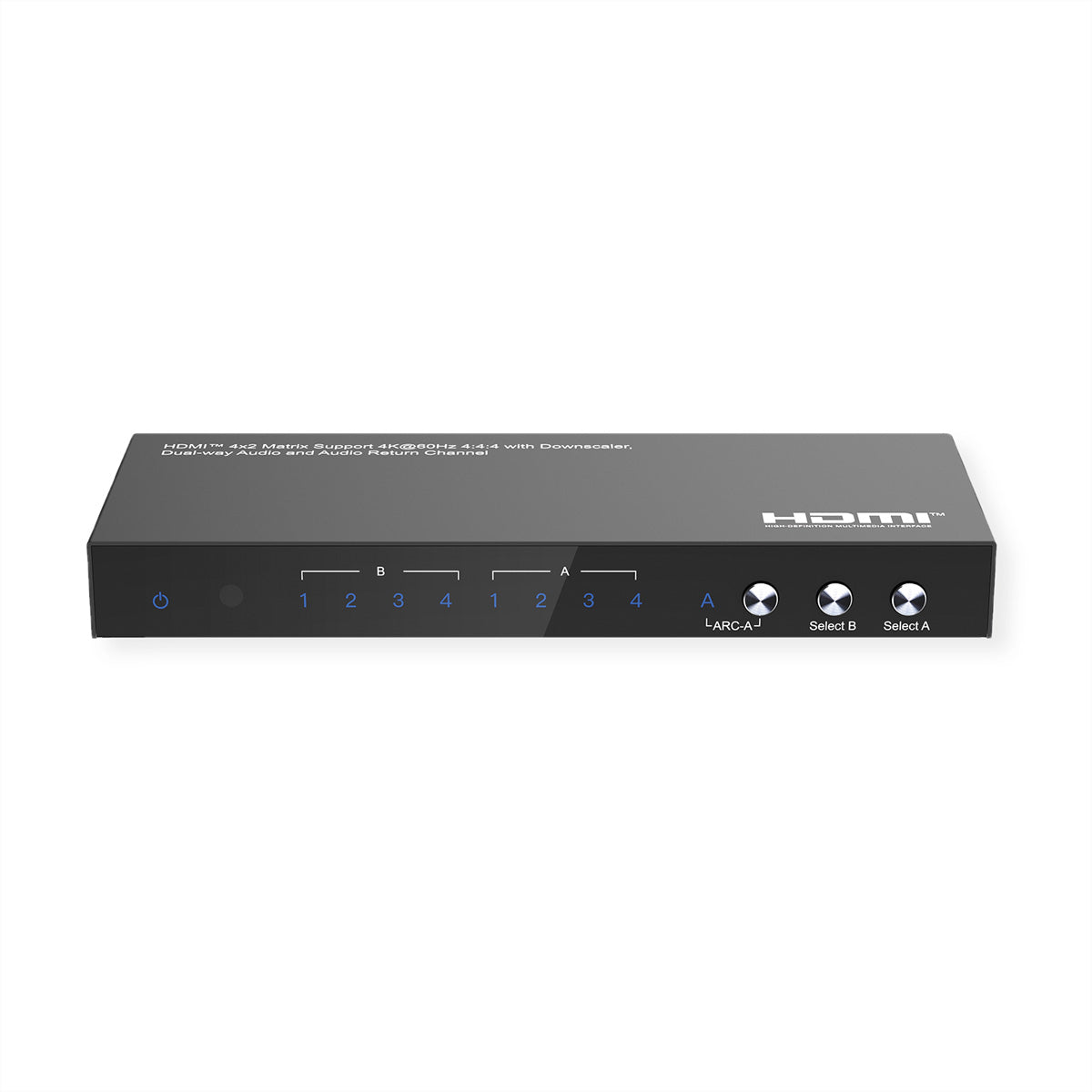 VALUE HDMI Matrix 4×2, 4K@60 Hz, HDCP 2.2, EDID, Toslink, Downscale, IR-Fernbedienung