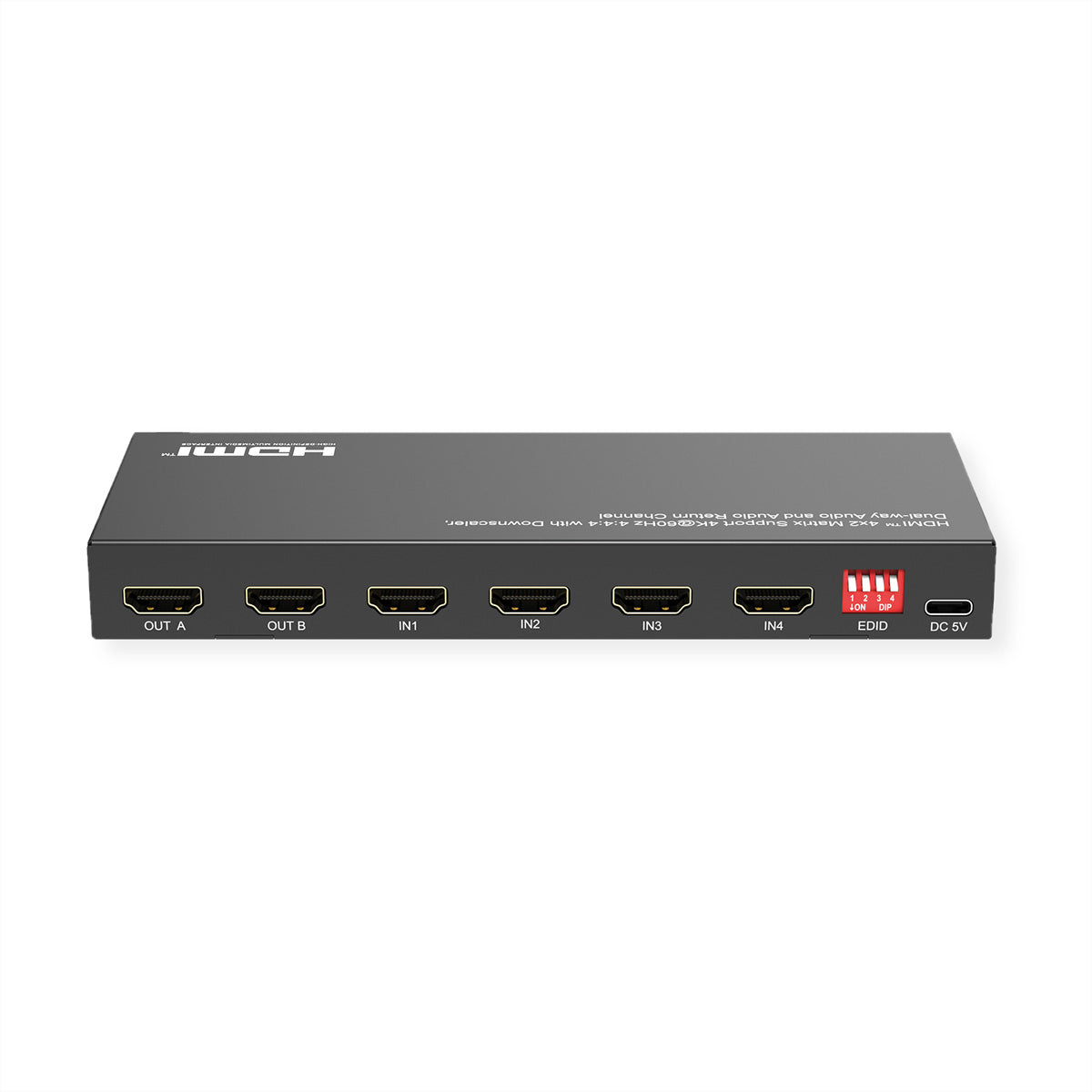 VALUE HDMI Matrix 4×2, 4K@60 Hz, HDCP 2.2, EDID, Toslink, Downscale, IR-Fernbedienung
