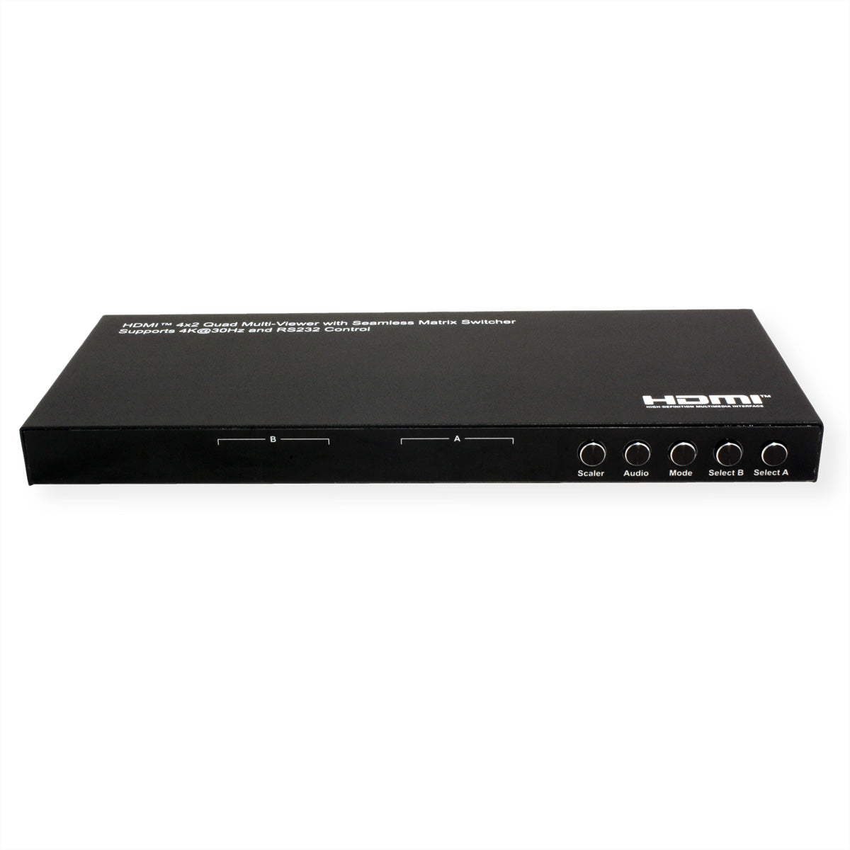 VALUE HDMI Matrix 4×2, 4K@30 Hz, Quad Multi-Viewer, HDCP 1.4, RS-232/IR, Toslink/Stereo, Schwarz