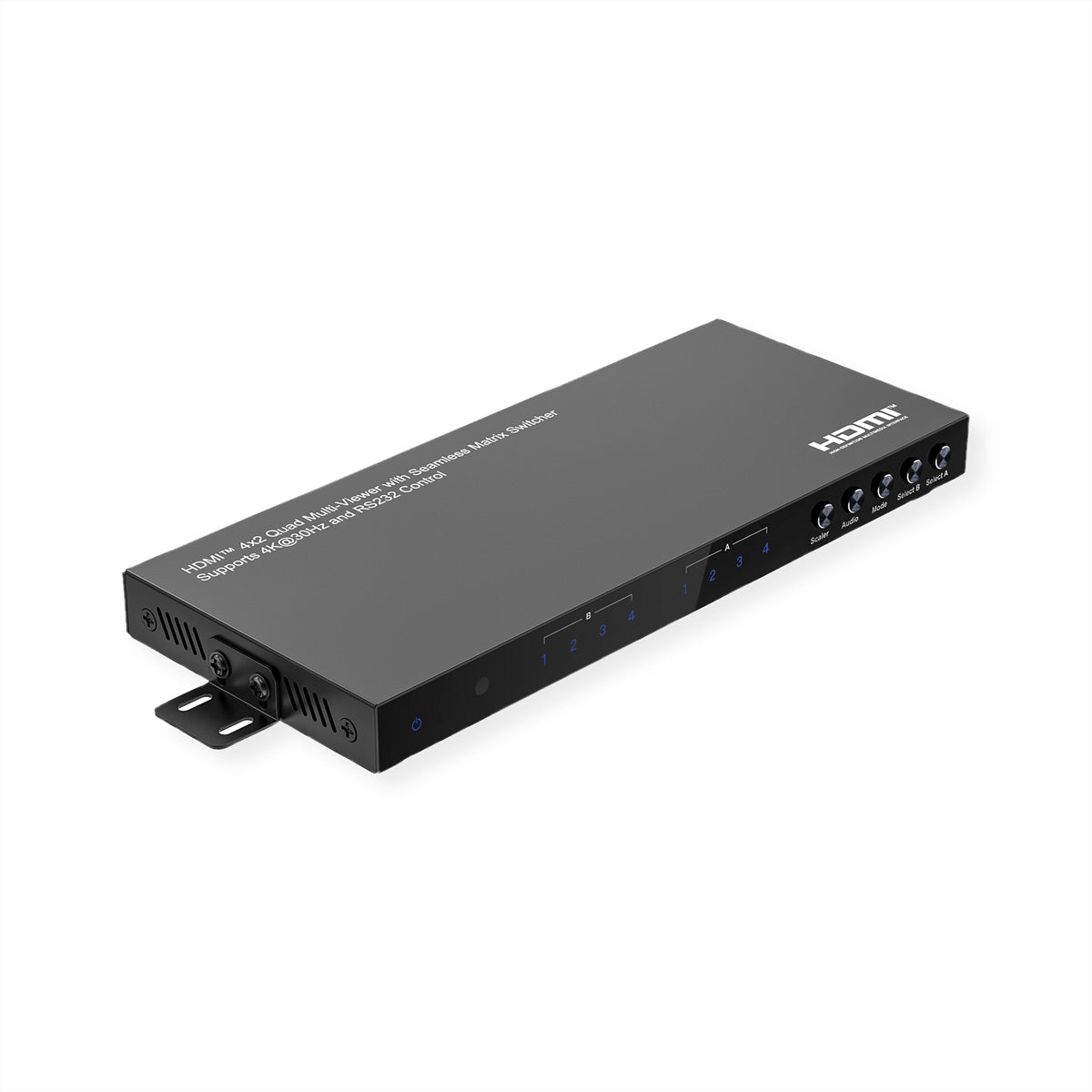 VALUE HDMI Matrix 4×2, 4K@30 Hz, Quad Multi-Viewer, HDCP 1.4, RS-232/IR, Toslink/Stereo, Schwarz
