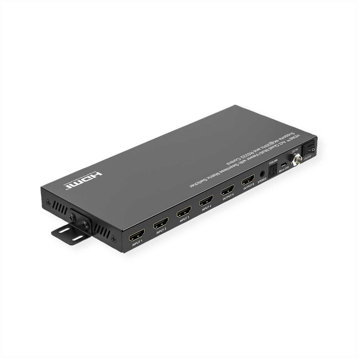 VALUE HDMI Matrix 4×2, 4K@30 Hz, Quad Multi-Viewer, HDCP 1.4, RS-232/IR, Toslink/Stereo, Schwarz