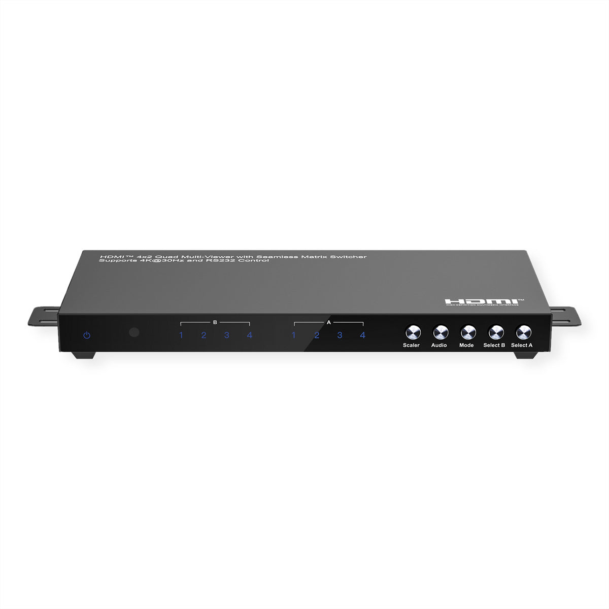 VALUE HDMI Matrix 4×2, 4K@30 Hz, Quad Multi-Viewer, HDCP 1.4, RS-232/IR, Toslink/Stereo, Schwarz