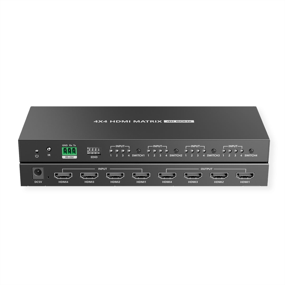 VALUE 4×4 HDMI-Matrix, 4K60, RS-232/IR-Fernbedienung