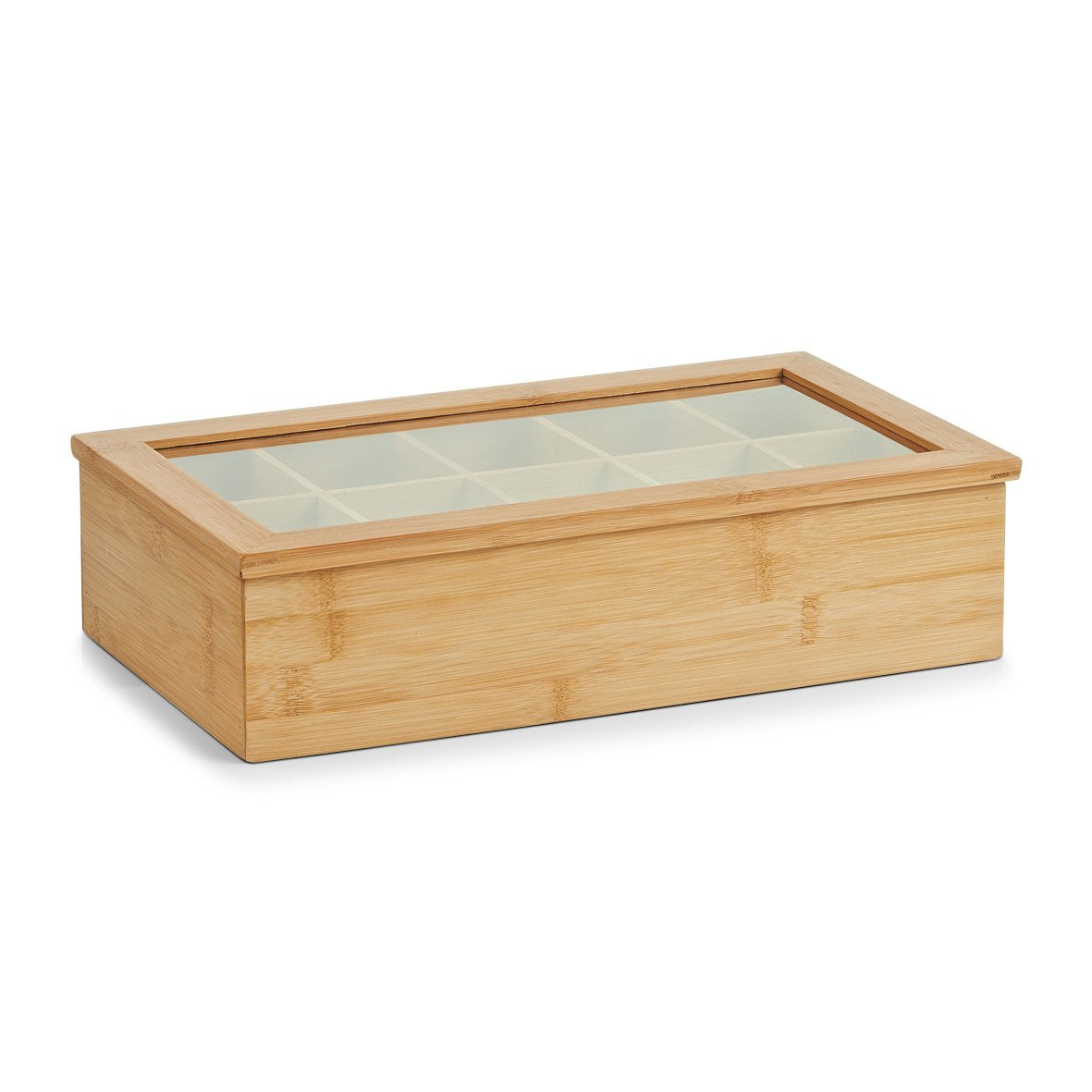 Zeller Present Teebeutelbox Bambus/Acryl, 10 Fächer, 20 × 36 × 9 cm