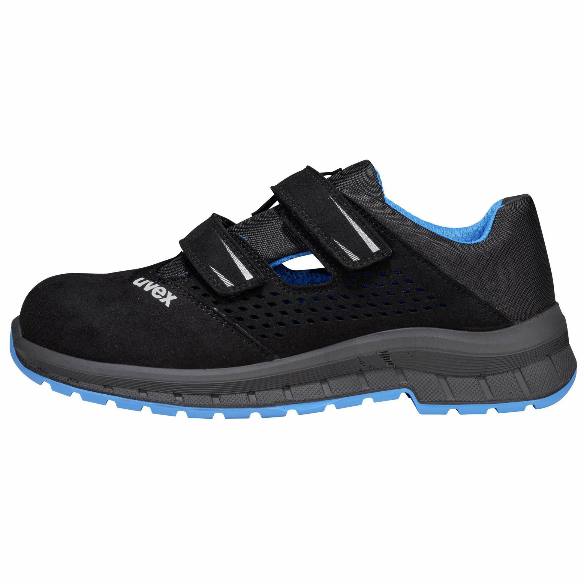 Uvex 2 Trend Sicherheitssandale – S1P, Klettverschluss, Stahlkappe, Schwarz/Blau, Grösse 45