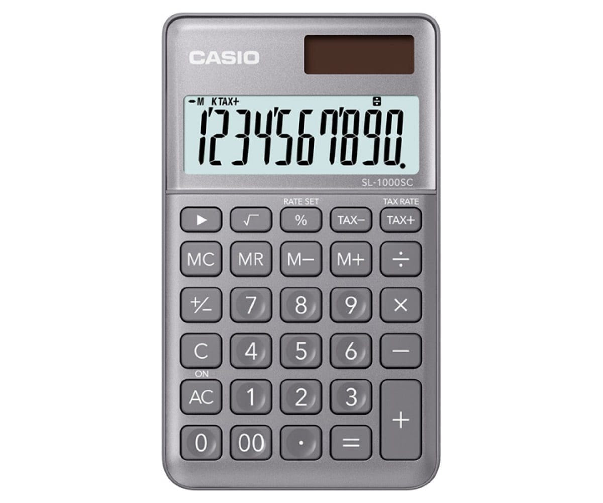 Casio Taschenrechner SL-1000SC – 10-stellig – Solar/Batterie – Grau