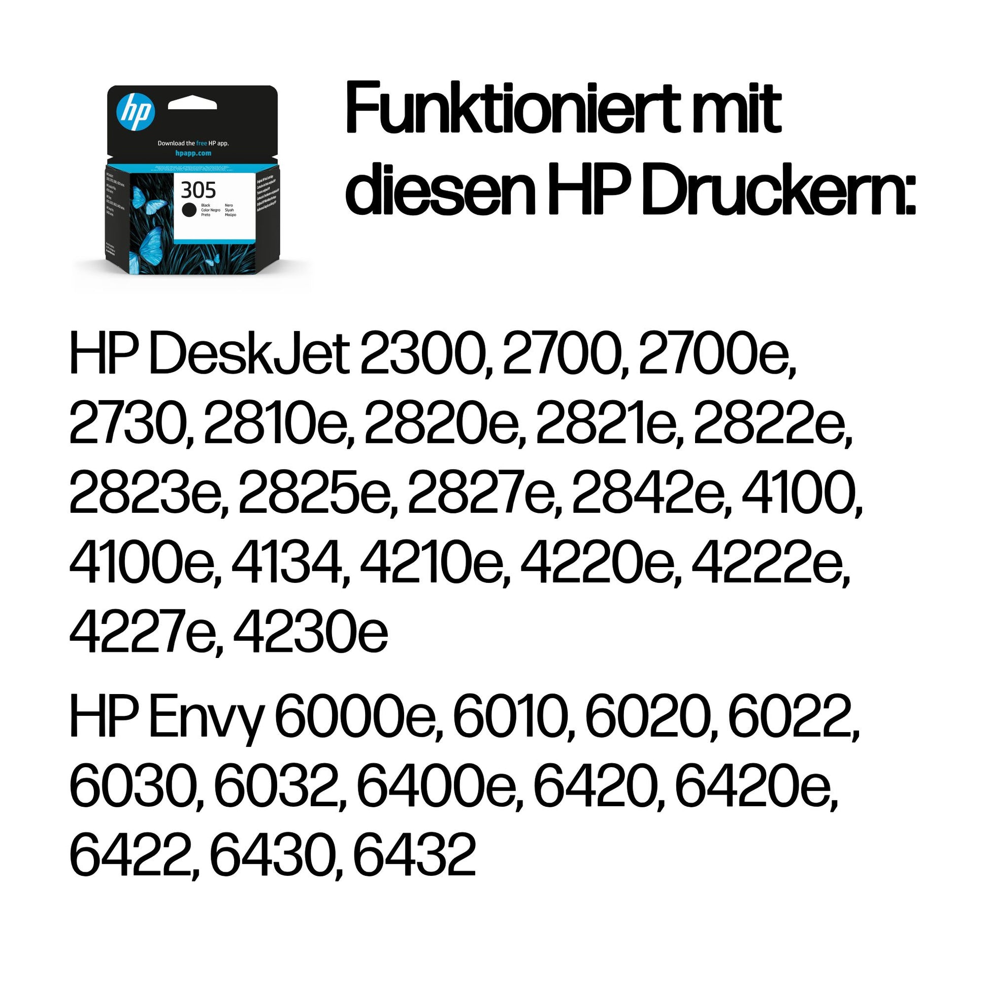 HP 305 Schwarz Tintenpatrone (Original) – 120 Seiten – für HP DeskJet 2300/2700/2730, Envy 6000/6010/6020