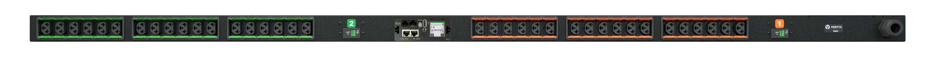 Vertiv Geist VP4G30AK Rack-PDU überwacht 7,3 kW – Einphasig, IP44, LCD – 0U senkrecht – 36× C13/C19