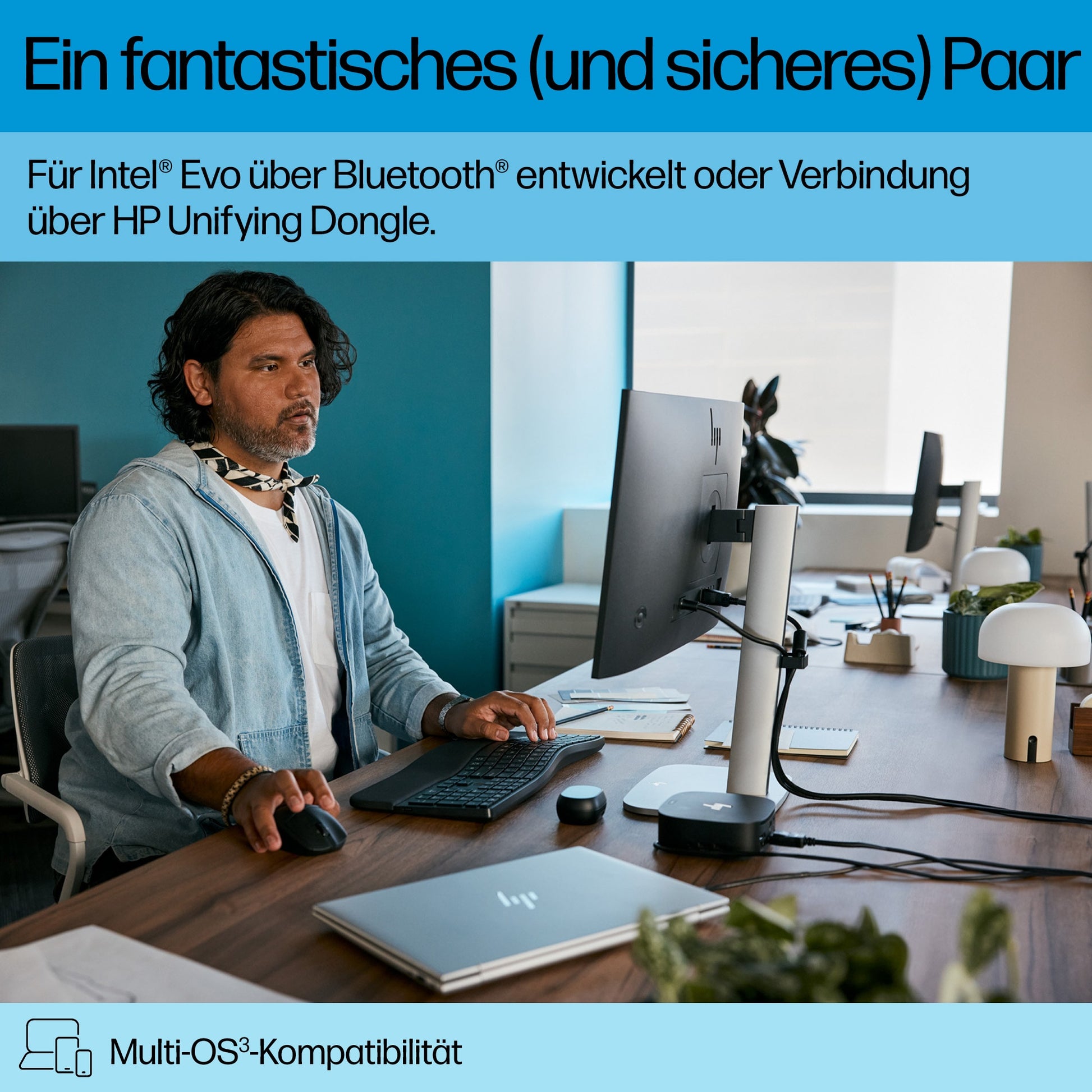HP 685 Comfort Dual-Mode – Tastatur- und Maus-Set – Bluetooth & 2,4 GHz (Nano-Empfänger, USB-A) – mit Handballenauflage