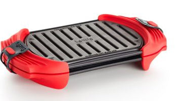 Lékué Mikrowellen-Grill, 14,8 × 25,2 × 5,4 cm, Silikon, mit abnehmbarem Deckel, Rot/Schwarz