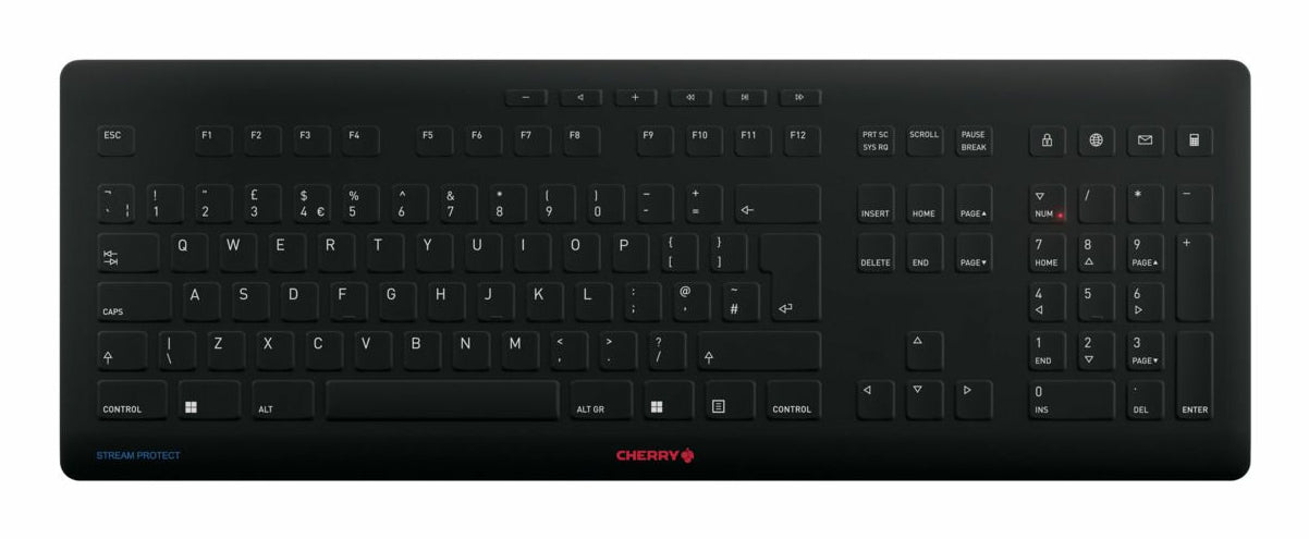 CHERRY Stream Protect – Tastatur – Schere – 2,4 GHz (Nano-Empfänger, USB-A) – QWERTY (UK-INT) – Schwarz