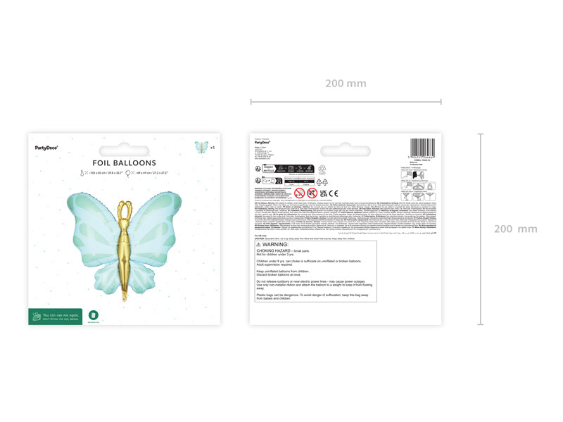 PartyDeco Folienballon Schmetterling – Mint – 69 × 69 cm – Folie – 1 Stk