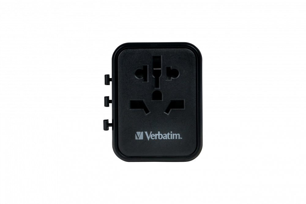 Verbatim Reiseadapter – 100–250 V, 2'500 W, 2x USB (PD20W) – von Typ A/B/C zu Typ E/F/G usw. – schwarz