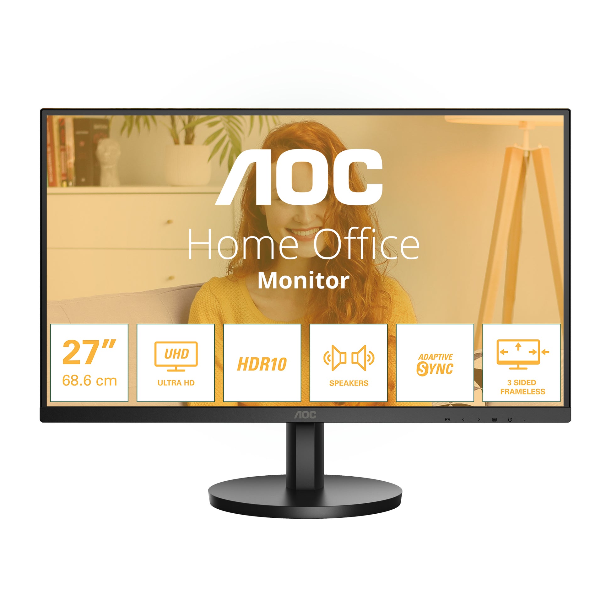 AOC U27B3A – Monitor, 27", 3840 × 2160 (UHD 4K), IPS, 60 Hz, 350 cd/m², VESA 100 × 100, Schwarz
