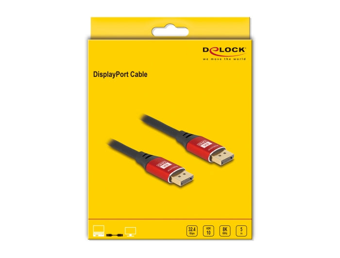 DeLOCK DisplayPort Kabel DP 1.4 8K 60 Hz – 5 m – Schwarz/Rot